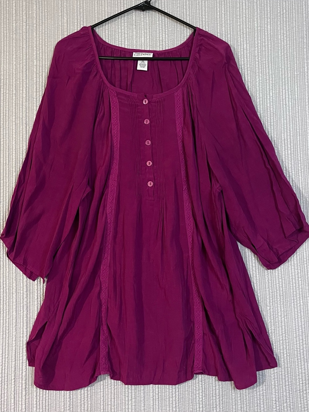 Maggie Barnes for Catherines Romantic Pintuck Blouse Tunic Burgundy Womens 1X